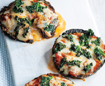 Grilled Garlicky Kale Portobello Pizzas