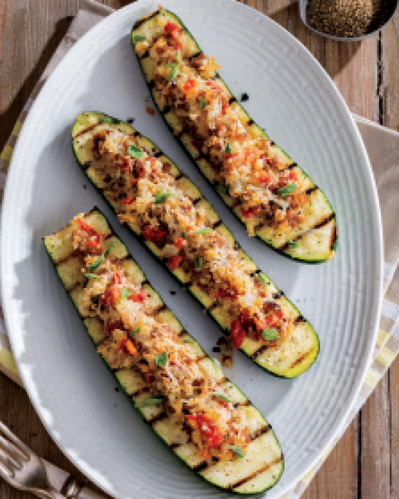 Grilled Quinoa & Sausage Zucchini Boats