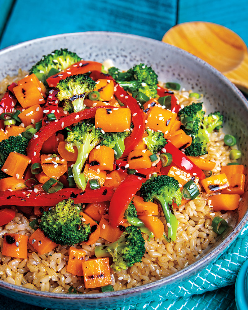 Grilled Veggies & Brown Rice with Asian Vinaigrette