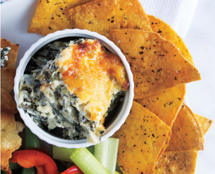 Hot Spinach & Kale Dip with Homemade Tortilla Chips