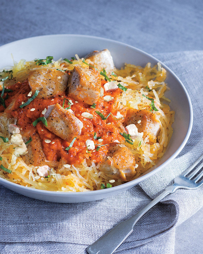 Spaghetti Squash with Chicken & Sun-Dried Tomato Sauce